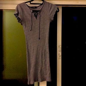 Derek Heart Small midi striped dress lace up front